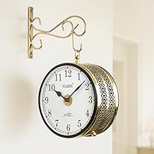 CRAFTEL Metal Analog Double Sided Vintage Station Premium Wall Clock with Brass in dial (Shiny Gold - 8 Inches) - 12 Months Warranty