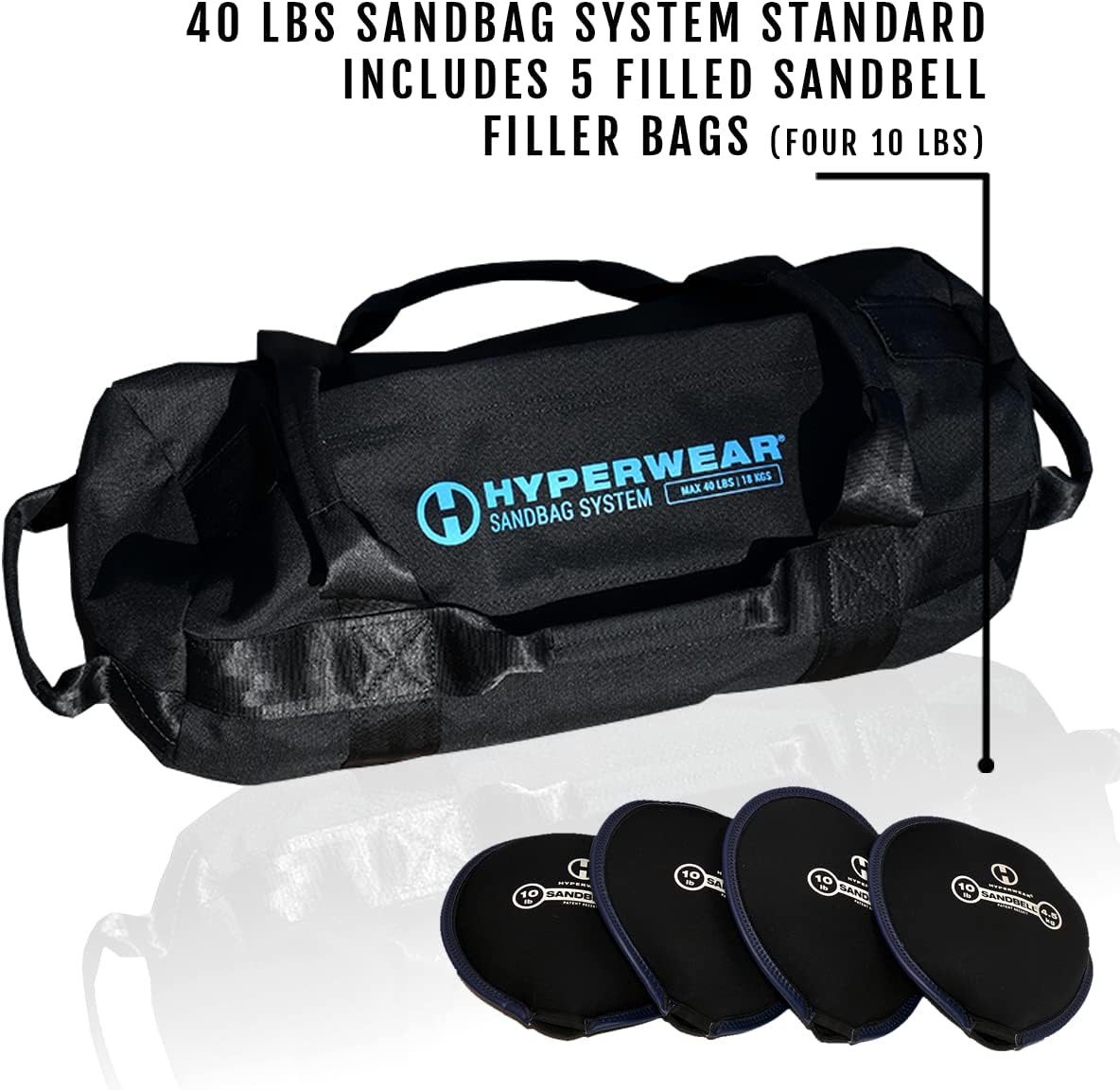 HYPERWEAR Adjustable Sandbag System, Heavy-Duty with Handles & Pre-Filled SandBell Filler Sandbags (25, 40, 80, 160 lbs)