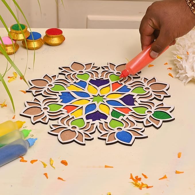 Image of eCraftIndia Rangoli Stencils for Door Entrance | Rangoli Making Tools Kit | Reusable Poratable Floating Rangoli | Diwali Decoration Items for Home Office