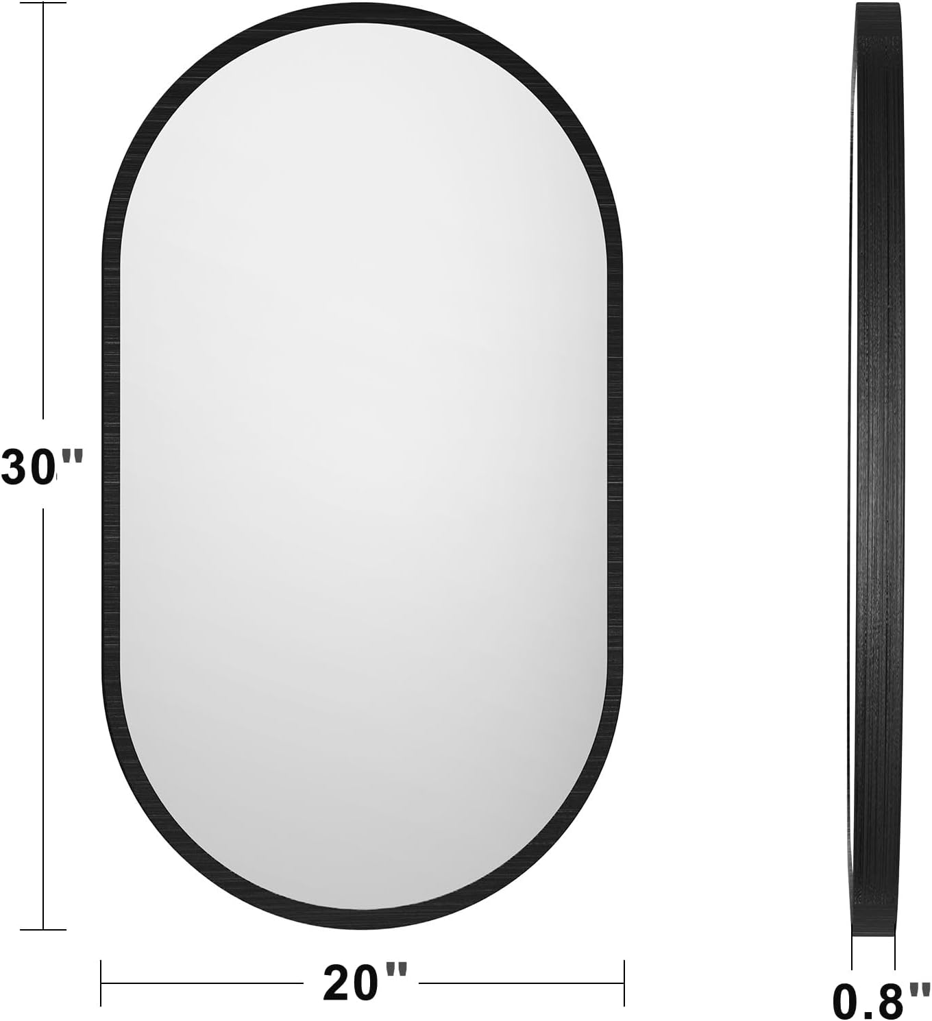 20x30 Black Oval Mirror, Bathroom Mirrors for Over Sink, Pill Shaped Mirror, Metal Framed Bathroom Vanity Mirrors for Wall, Modern Wall-Mounted Mirrors for Entryway, Hallway, Bedroom, Living Room