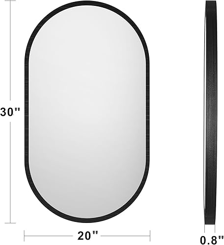 Miniatura 6 de Espejo ovalado negro de 20 x 30 pulgadas, espejos de baño para sobre el fregadero, espejo en forma de píldora, espejos de tocador de baño con marco