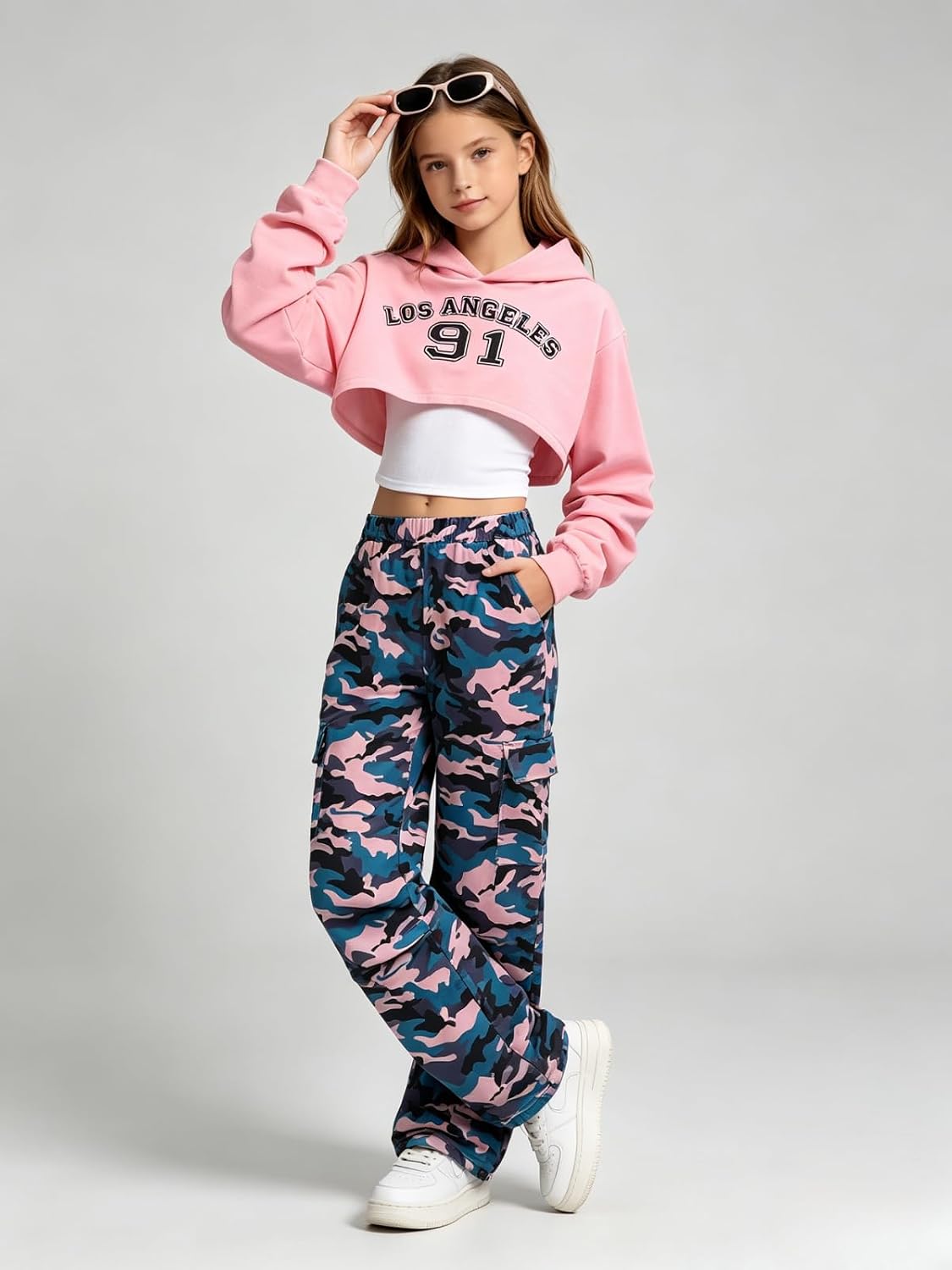 9-16Y Girls Clothes 3 Piece Sweatshirt+Cami Top+Cargo Pants Set