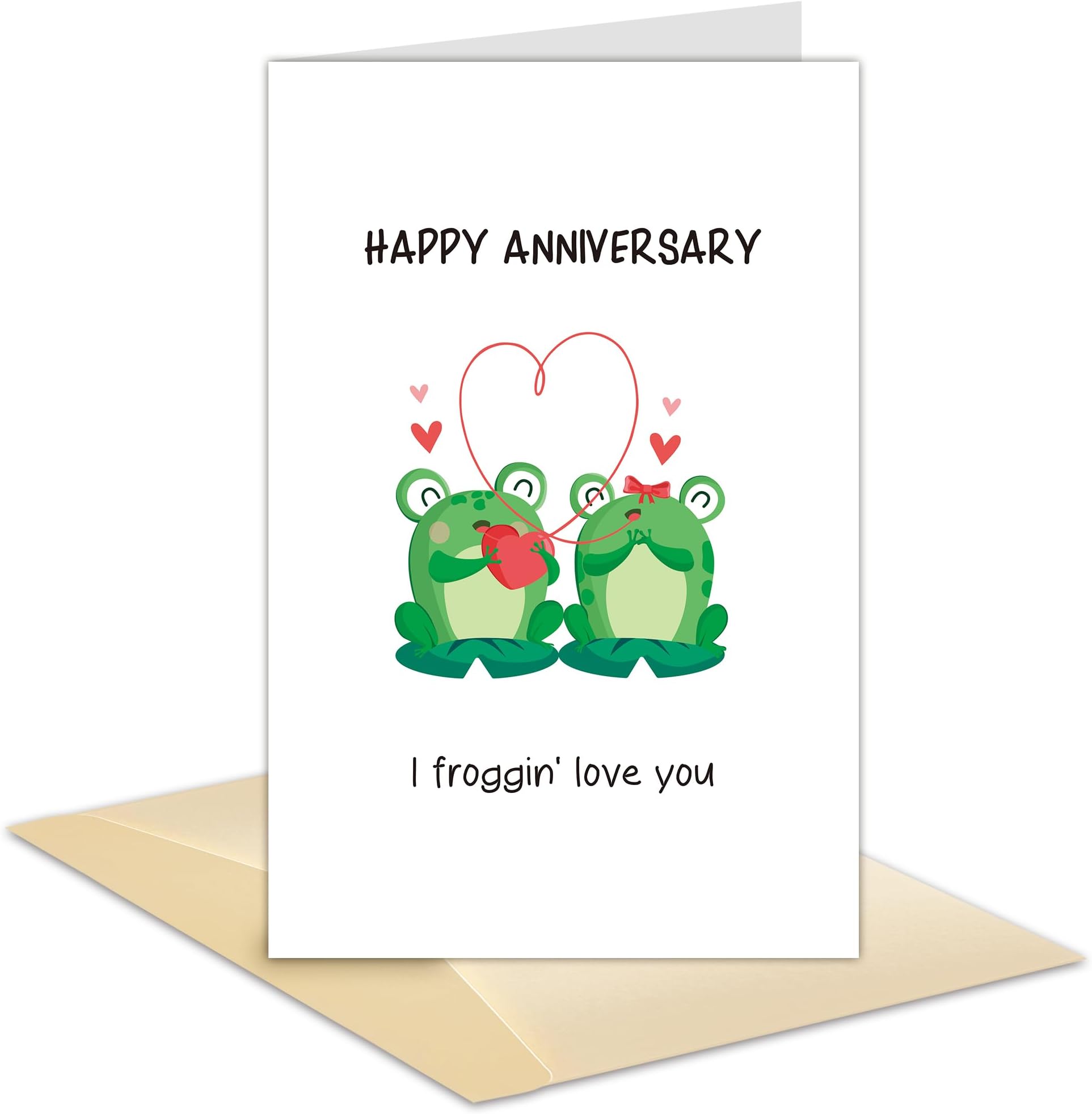 Cute Frog Valentine' s Day Card, Pun I Froggin' Love You Card for Him Her, Sweet Vday Card for Husband BF