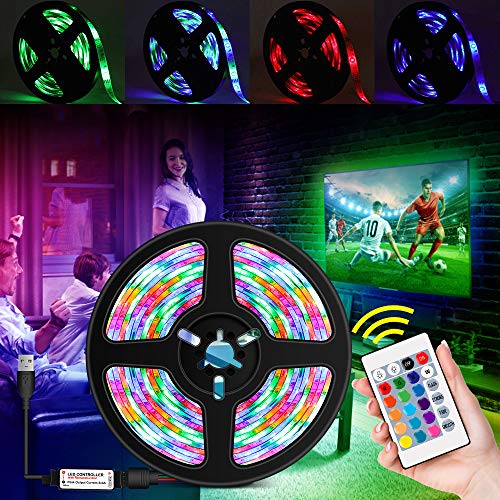 Andoer Tiras de LEDs coloridos RGB reguláveis ​​por USB com controle remoto IR 16 cores e 4 modos de