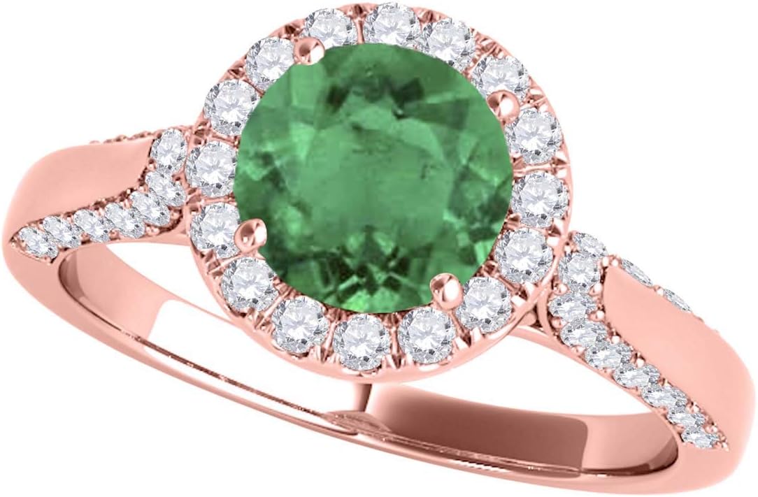 MauliJewels 1.36 Carat Halo Emerald And Diamond Engagement Ring Crafted 4 Prong-Setting 14k Solid Rose Gold