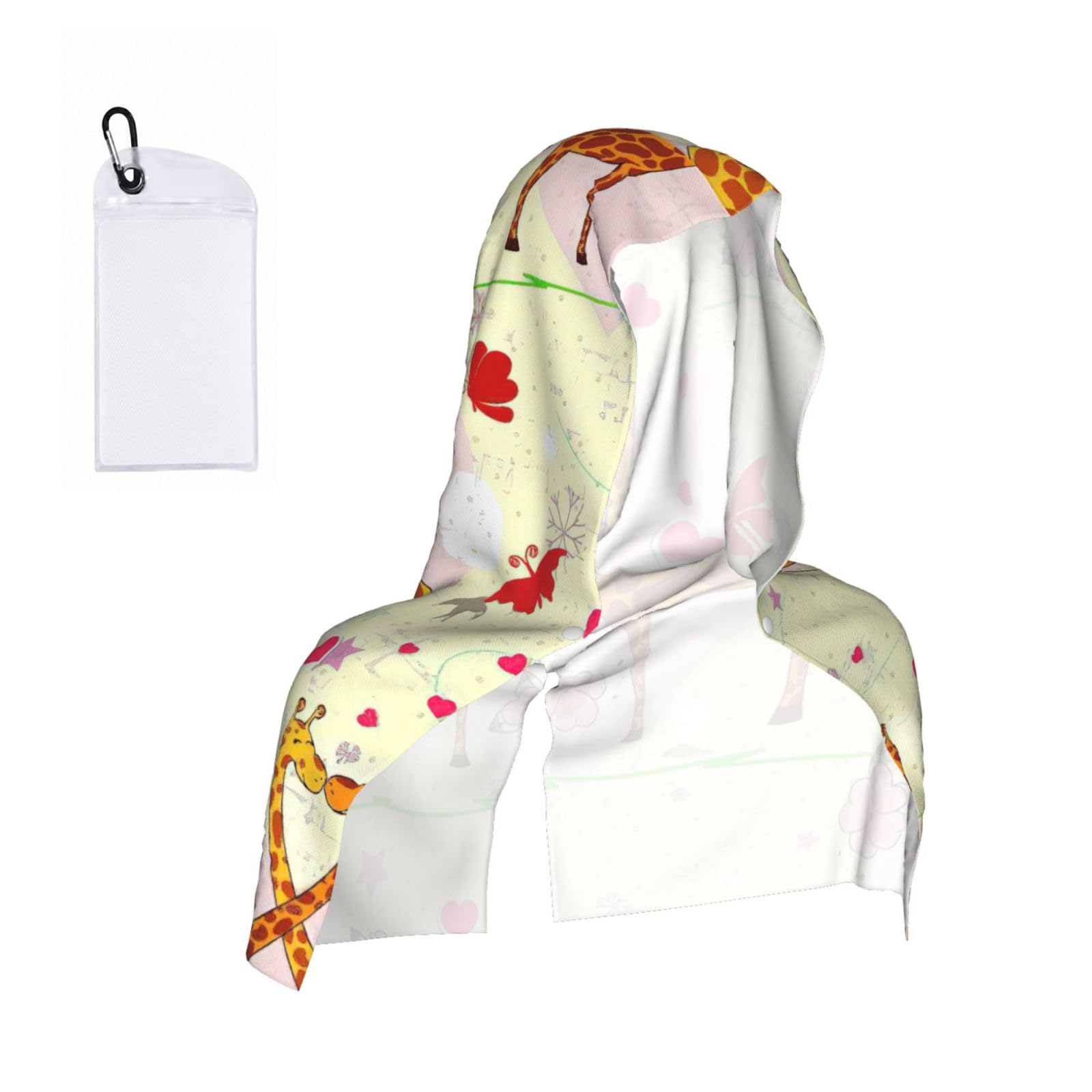 DUWAA Giraffe Heart Flower Butterfly Print Reusable Hoodie Cooling Neck Wrap, Hot Weather Outdoor Sports Workout Head Towel For Stay Chill