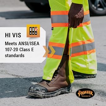 Pioneer Hi Vis Lightweight Traffic Safety Work Pants for Men & Women - Reflective Tape - Leg Zippers - Yellow/Green