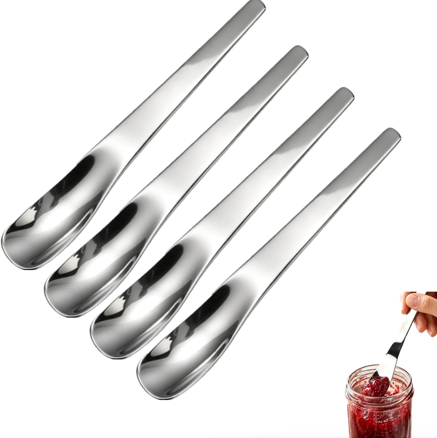 4PCS Long-Handle Stainless Steel Dessert Spoon with Long Ergonomic Handle