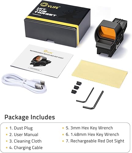 Miniatura 8 de CVLIFE FoxSpook - Mira refleja recargable, mira de punto rojo de 0.4 x 1.57 pulgadas, 4 retículas ajustables con soporte Picatinny, alcance de punto