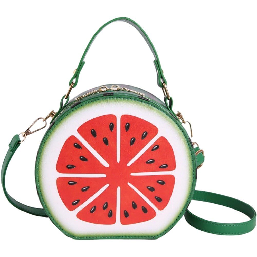 Fituenly Watermelon Shape Pu Leather Crossbody Bag, Cute Fruit Shoulder Bag with Zipper and Adjustable Strap, Cartoon Handbag for Shopping