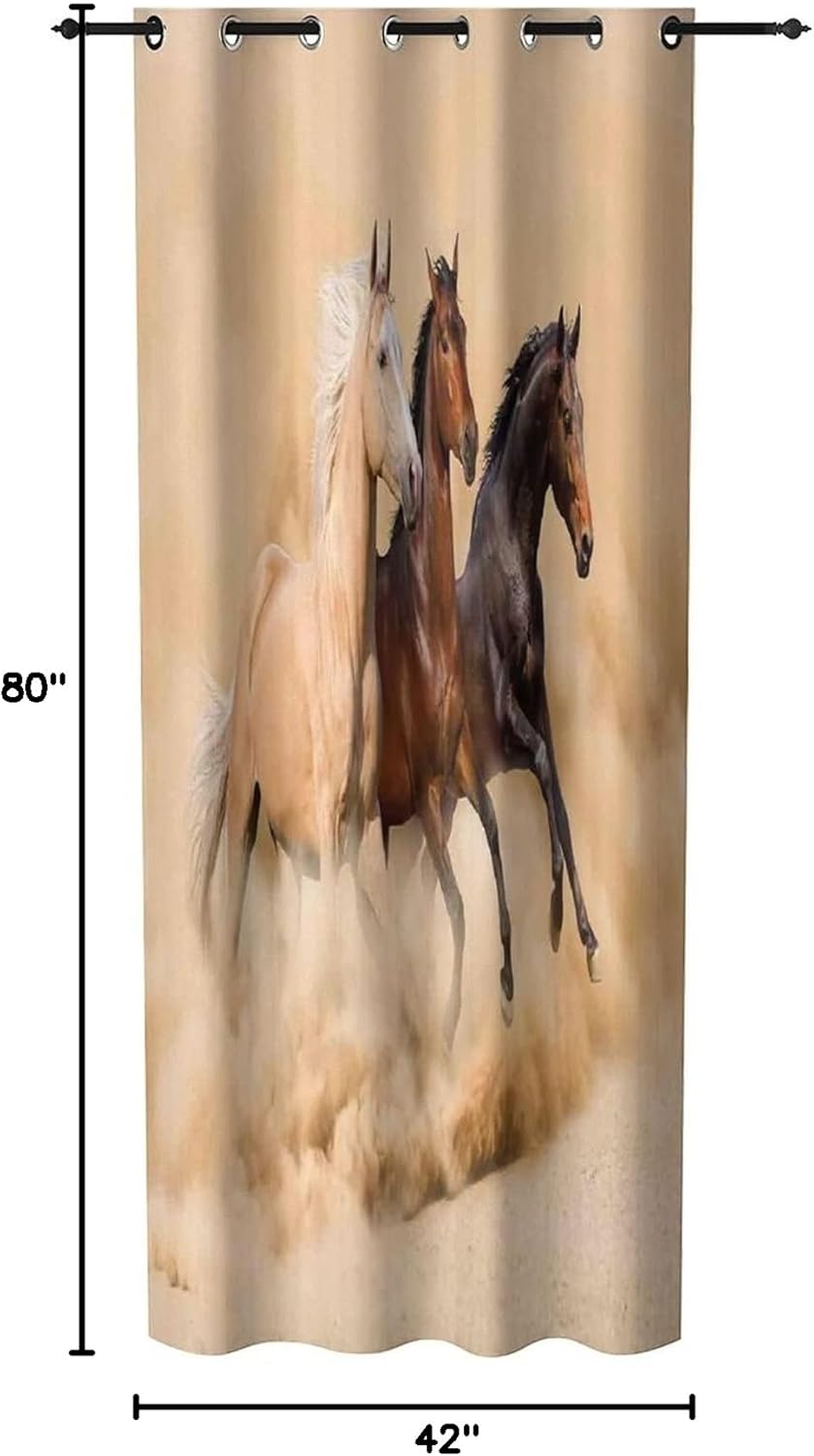 Doorway Curtain Panel Room Divider Solid Blackout Curtains, Horses Grommet Drapes Darkening Window Treatment, Three Horse Running in Desert Storm Mythical Print Door Curtain, 1 Panel,42 x 80 inches