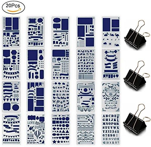Bullet Journal Stencils Set, Oseetar 20Pcs Plastic Planner Stencils DIY Drawing Template Letter Stencil for Journal Notebook Diary Scrapbook