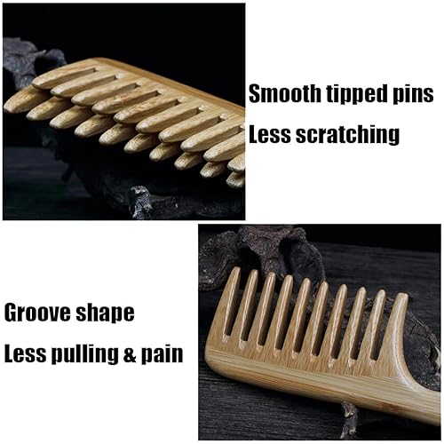 Miniatura 2 de Peine de dientes anchos de madera para mujeres, hombres y niños, peine antiestático desenredante para cabello rizado, fino, lacio, húmedo y seco,