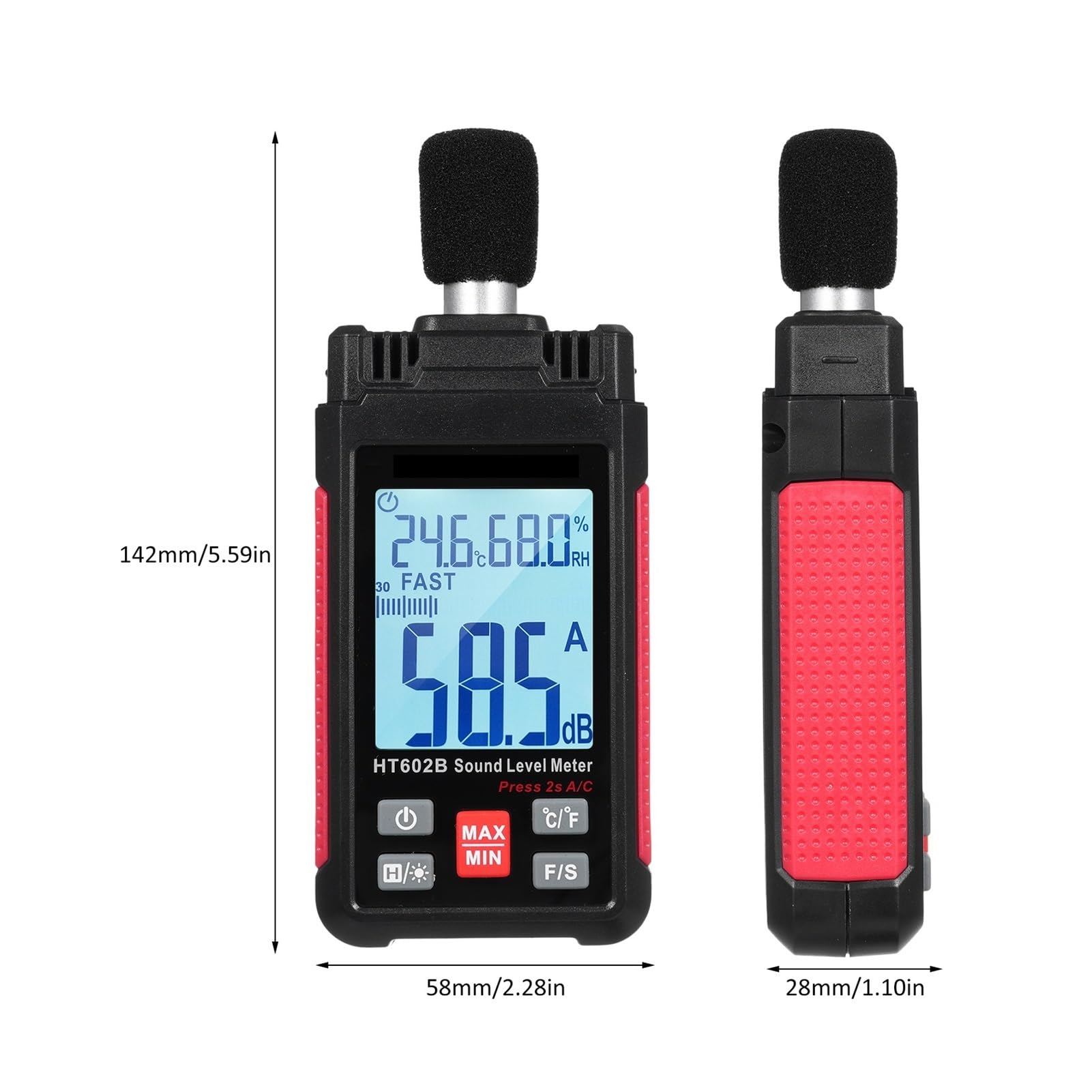Fonometro Digitale Fonometro Decibel Misuratore SPL Portatile di Rumore 30-130 Db con misurazione 'umidità a Temperatura Tester del Livello di Rumore Decibel