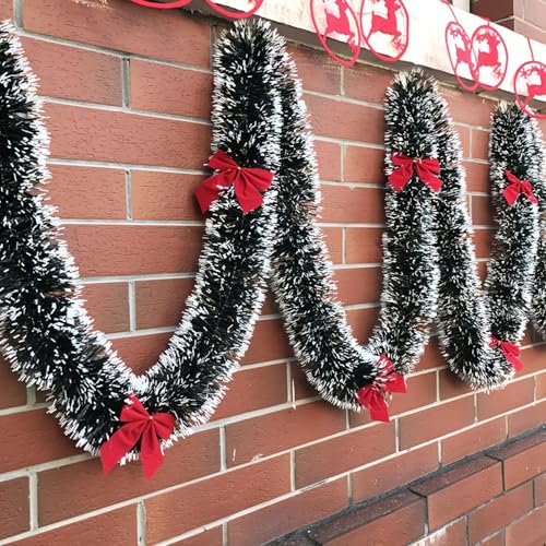 Guirnalda de oropel Artificial de Navidad de Color Blanco Oscuro para árbol de Navidad, Chimenea, barandilla de escaleras, decoración de Vacaciones al Aire Libre e Interior