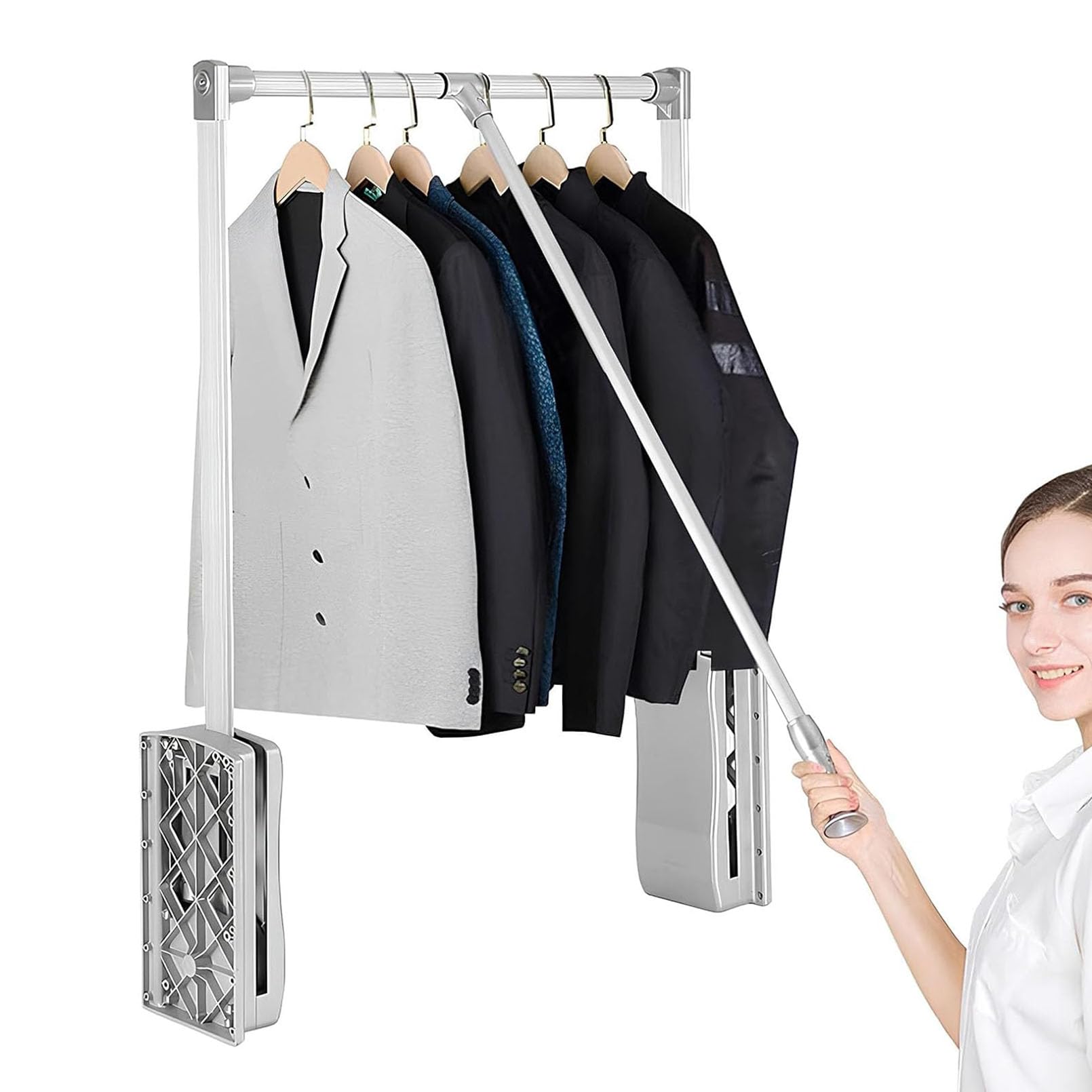 Appendiabiti industriale da parete regolabile con barra estraibile, capacità 15 kg, sistema di archiviazione argento e ripiani galleggianti, 930 x 1250 mm, perfetto per casa e vendita al dettaglio