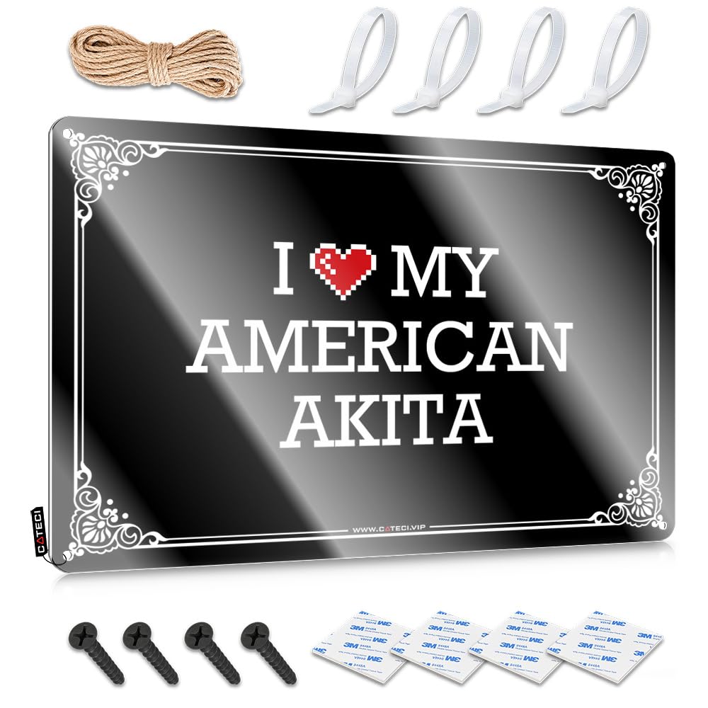 Fzfn Colour Space Room Decor Funny Wall Signs Nice | I Love My American Akita Americana Camper Decoration(20X30cm)