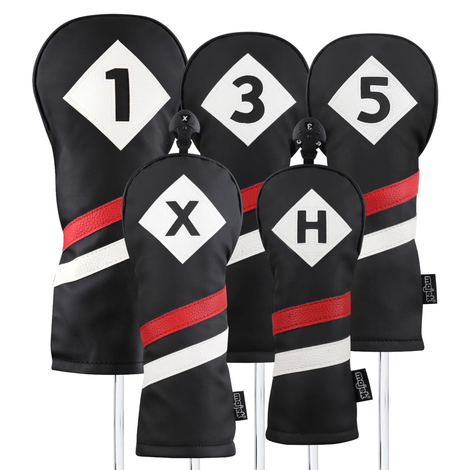 Retro Golf Headcovers Black Red and White Vintage Leather Style 1 3 5 X H Driver Fairway and Hybrid Head Covers Fits 460cc Drivers Classic Look