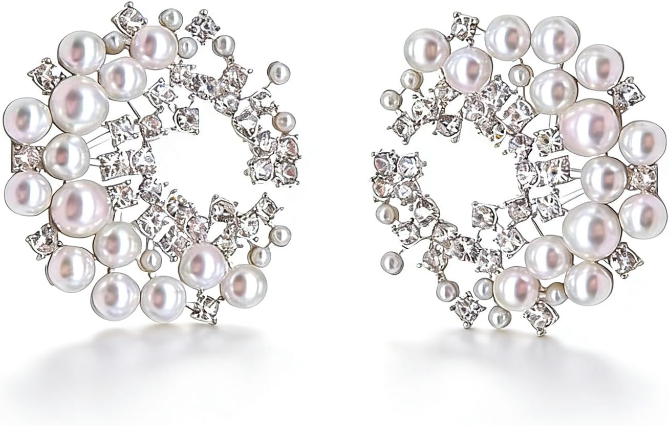 Bridal Pearl & Diamond Circle Earrings | Red Carpet-Worthy Statement Hoops | Perfect for Wedding Day & Anniversary