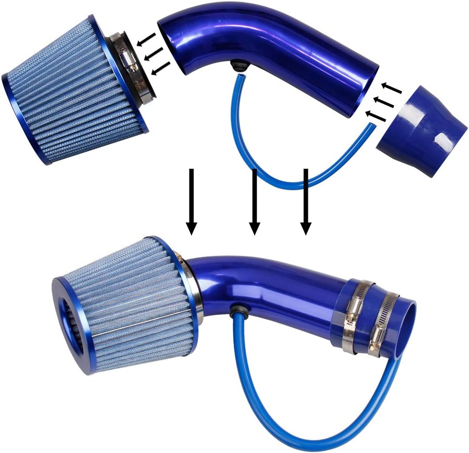 Pindex 3 Inch High Flow 76mm Cold Air Intake Induction Pipe Hose Kit with Air Filter Car Cold Air Intake Turbo Filter Aluminum Automotive Air Filter Induction Flow Hose Pipe Kit