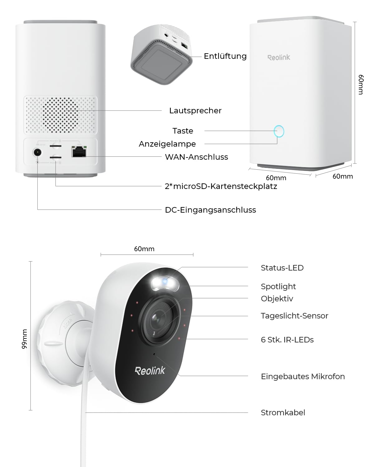 Reolink 2K Überwachungskamera Set Aussen mit Home Hub, Farbnachtsicht, 2,4/5GHz Dualband WLAN, Intelligente Erkennung, Zentrale Verwaltung & Kostenloser lokaler Speicher, Lumus Plug-in 2-Kamera-Set