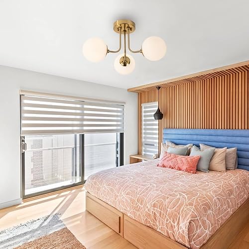 Miniatura 5 de Lámpara de techo moderna semiempotrada de 3 luces, pantalla de vidrio blanco globo, lámpara de techo semiempotrada, candelabros Sputnik para