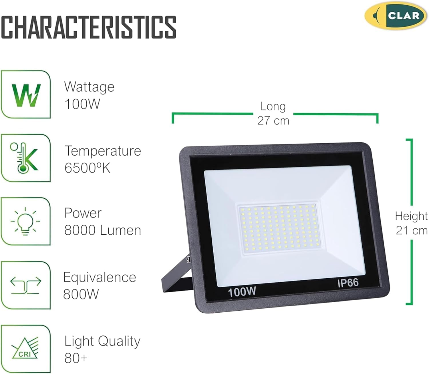 CLAR - Reflektor LED 100 W, reflektor zewnętrzny 6000K, oświetlenie zewnętrzne LED (opakowanie 2)