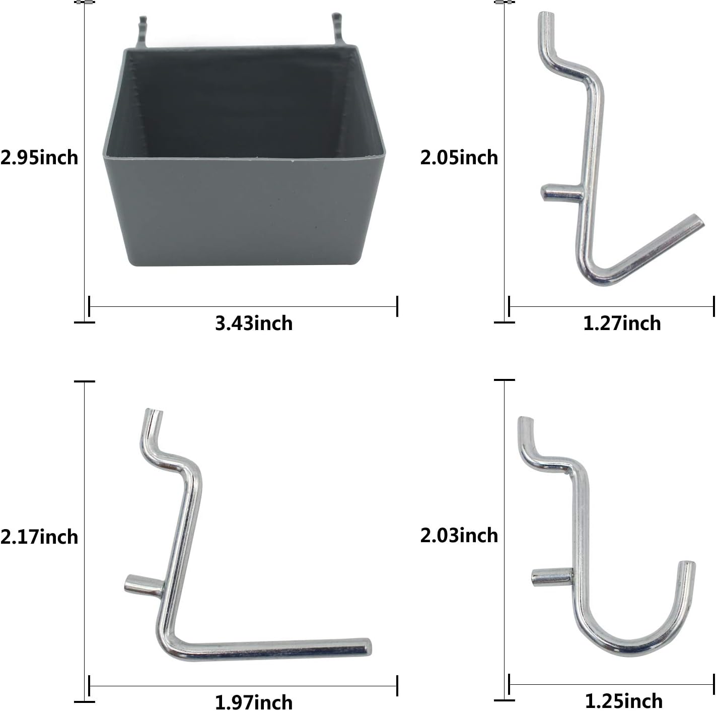 Calax 58 PC Pegboard Hooks and Storage Organization Kit Gray Bins