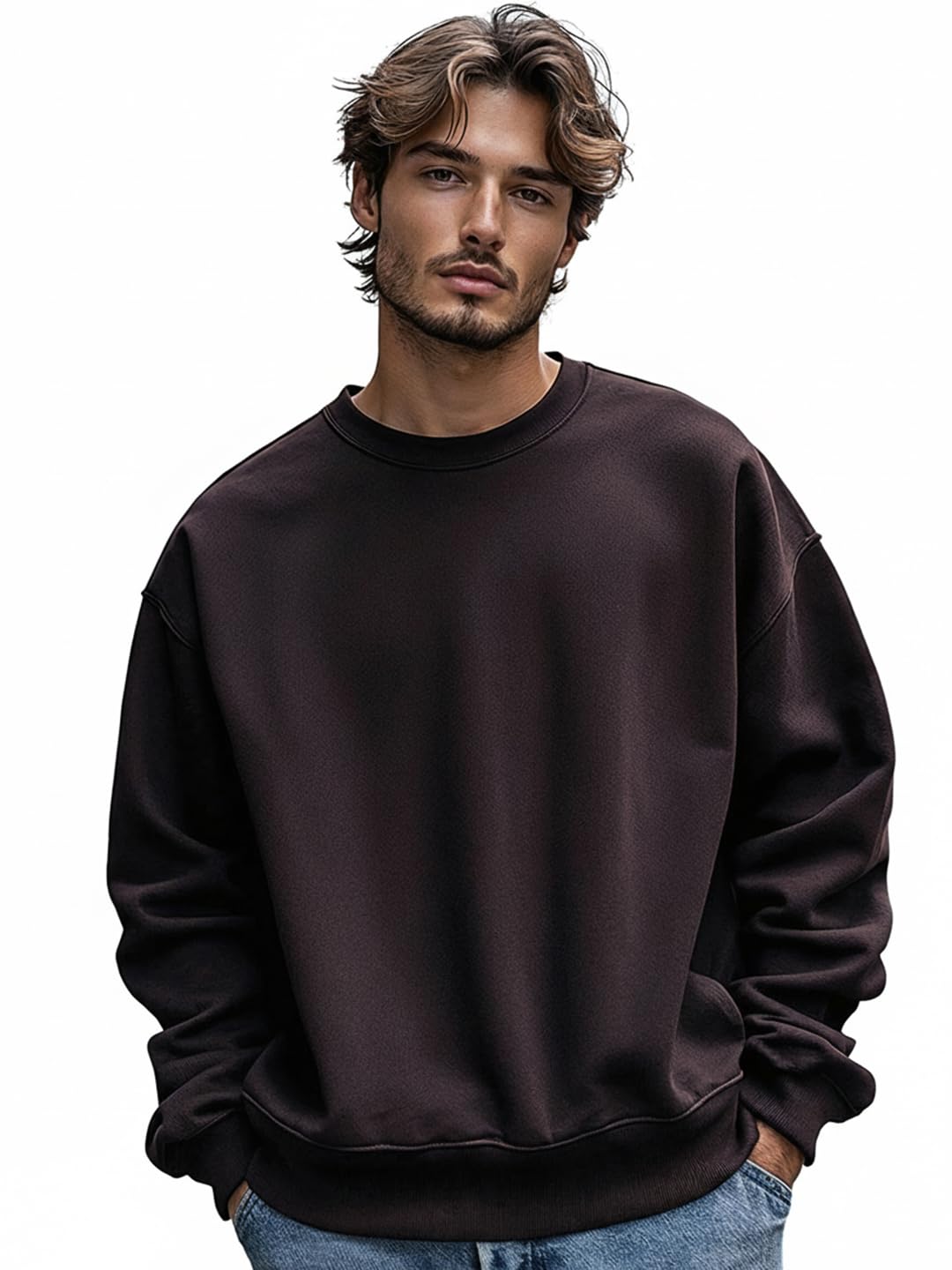 bewakoof Heavy Duty 1.0 Men's Solid Oversized Fit Full Sleeve Round Neck Fleece Blend Sweatshirt-picture-20