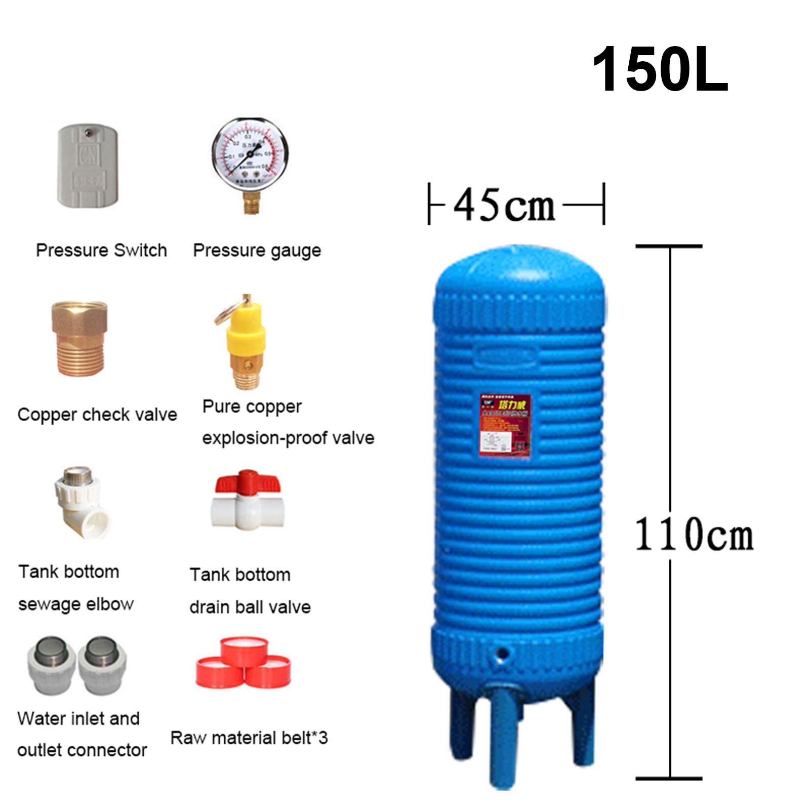 Serbatoio a pressione in PE completamente automatico, Serbatoi di stoccaggio dell'acqua per pompe booster in impianti idrici domestici, Vaso di espansione di approvvigionamento idrico di pozzo