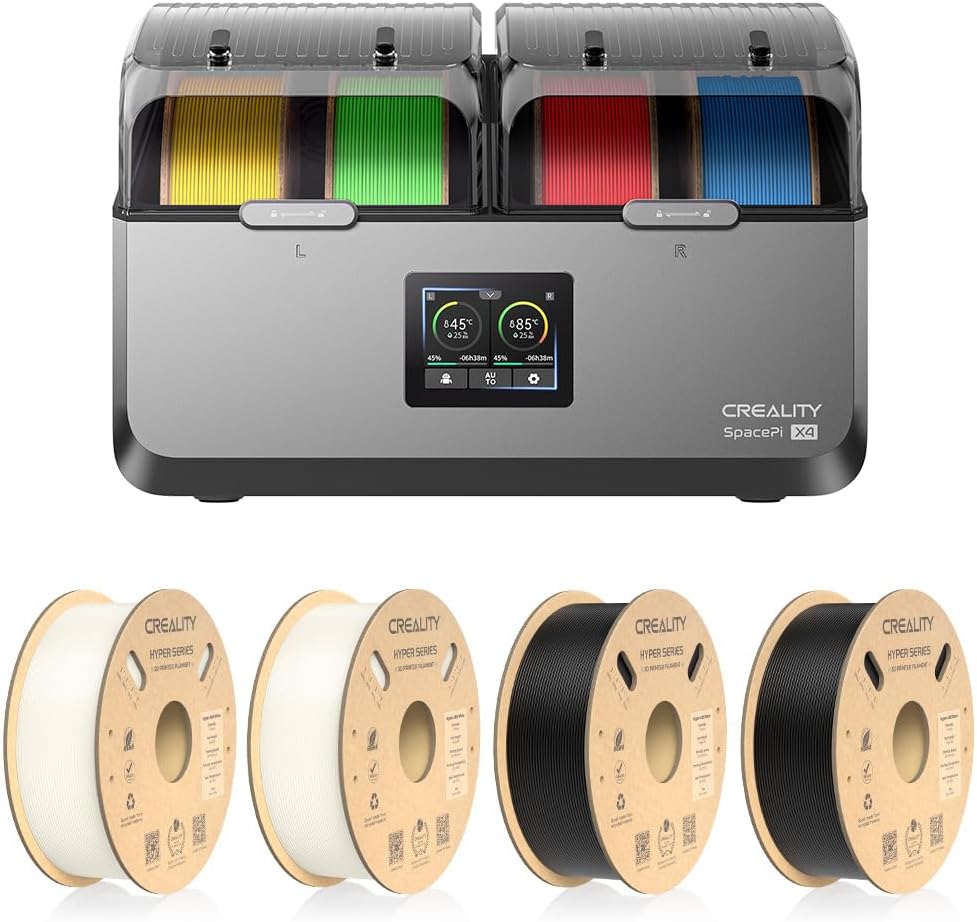 Creality Filament Dryer 4 Spools, Space Pi X4 Filament Storage Box with Hyper ABS White*2 Black*2