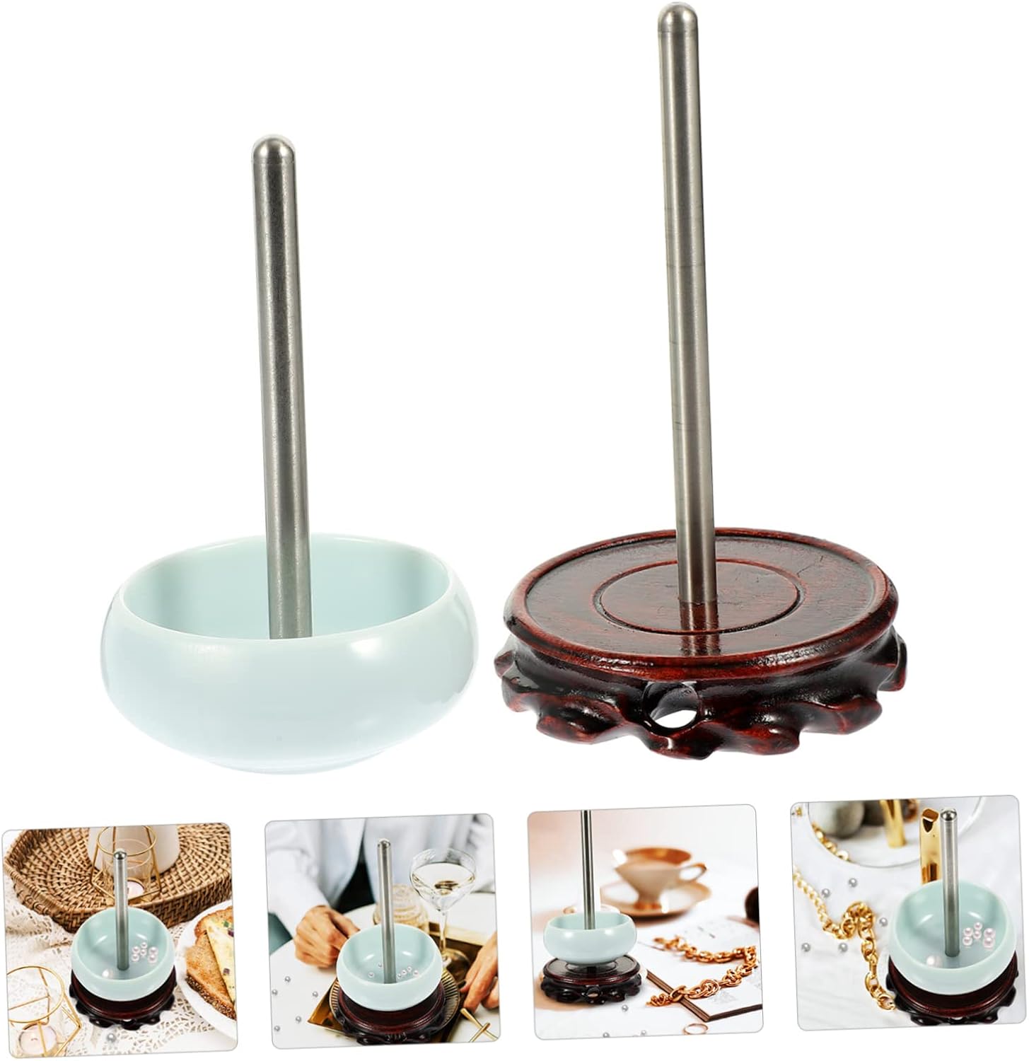 Gadpiparty Jewelry Making Aid Bead Stringer with Wood Bowl Perfect for Craft Bowl Handmade Craft Tatting Needle DIY
