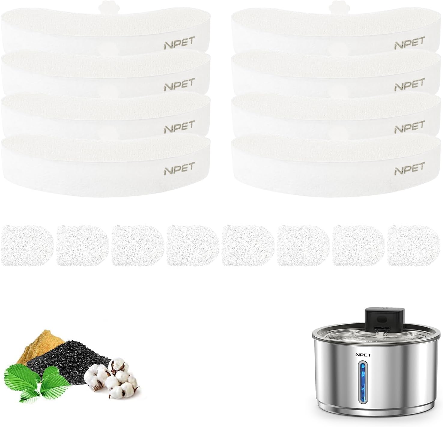 NPET Replacement Filters for WF210plus-WM Stainless Steel Pet Water Fountain(8pcs)