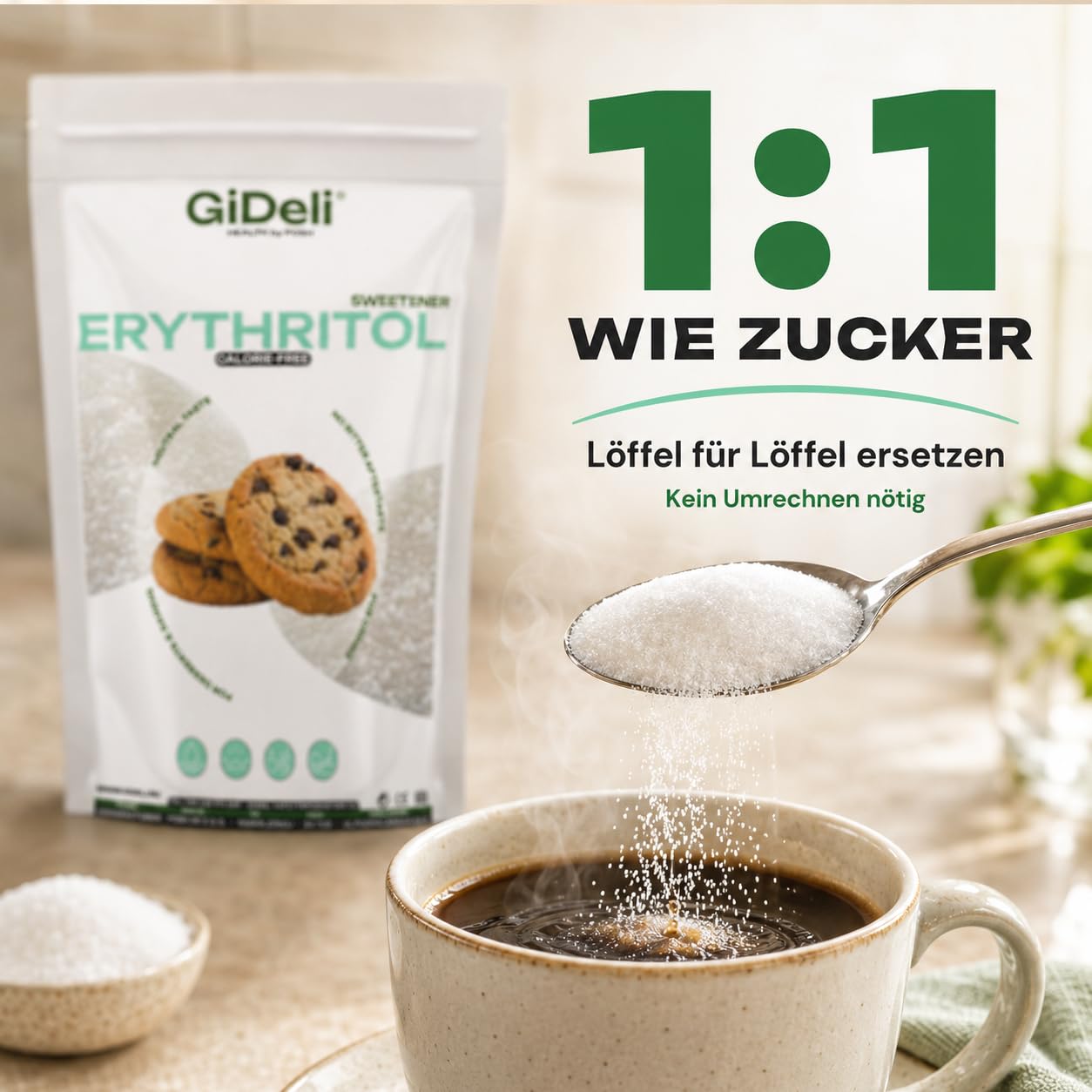 GiDeli Erytrytol 10 kg, 2 Torby po 5 kg - Słodzik Krystaliczny 0 Kalorii