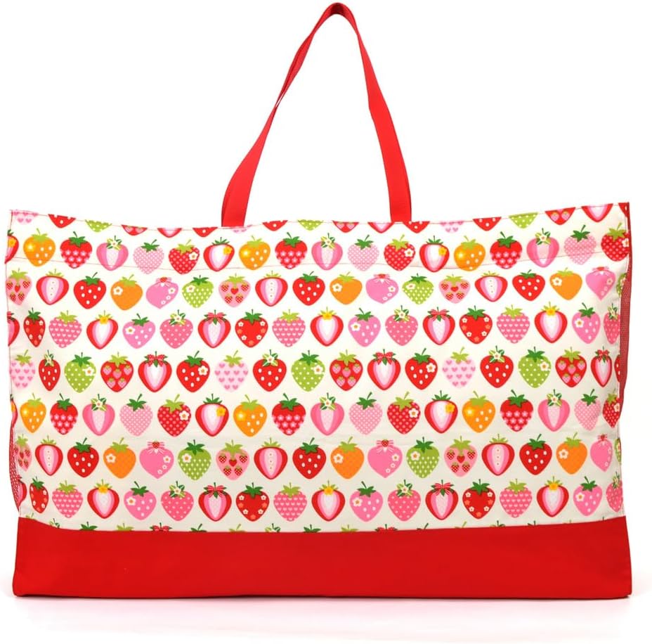 Colorful Candy Style N1009200-NVL2603 Nap Futon Bag, Girls, Nursery, Kindergarten, Won't Deform Shape, Lightweight, Side Mesh Design, Sweet Strawberry Collection (Ivory)