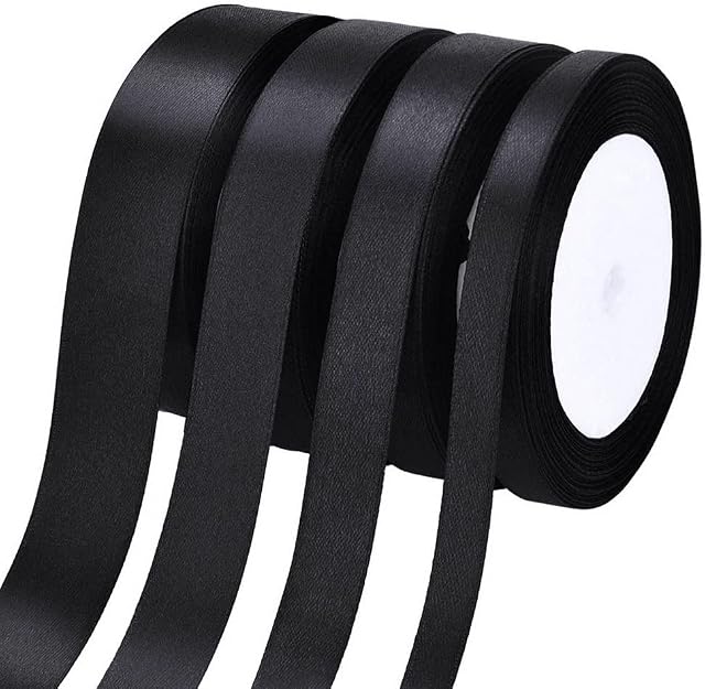 4 Rolls Satin Ribbon, 1/1.5/2/3 CM in Width Black Fabric Ribbon Silk Satin Roll for DIY Crafts Gift Wrapping