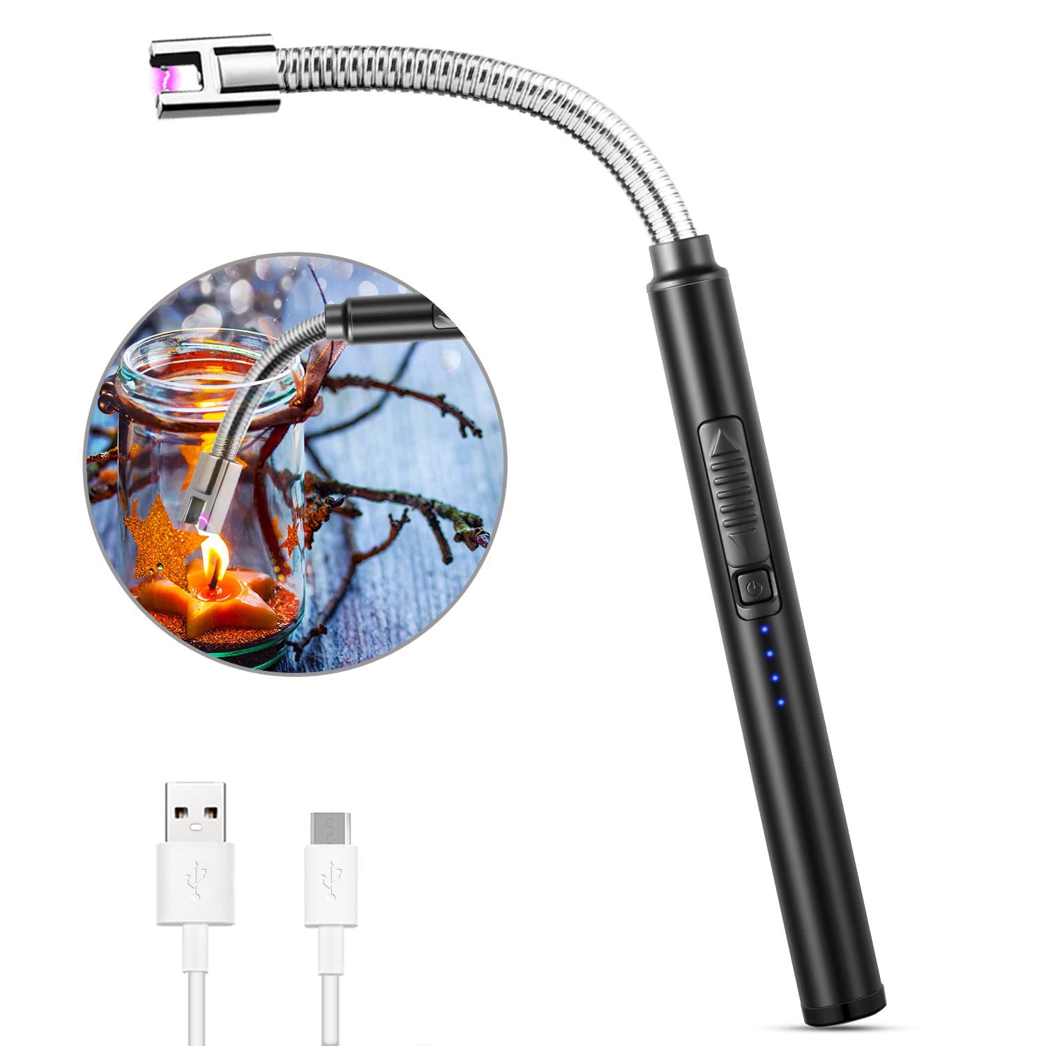 Mimic Store Candle Lighter, Rechargeable Electric Arc Lighter Ignition Lighter with USB Cable, Windproof Flameless Electronic Lighters for Kitchen, Barbecue, Candles, Gas Stove, BBQ (Multi)