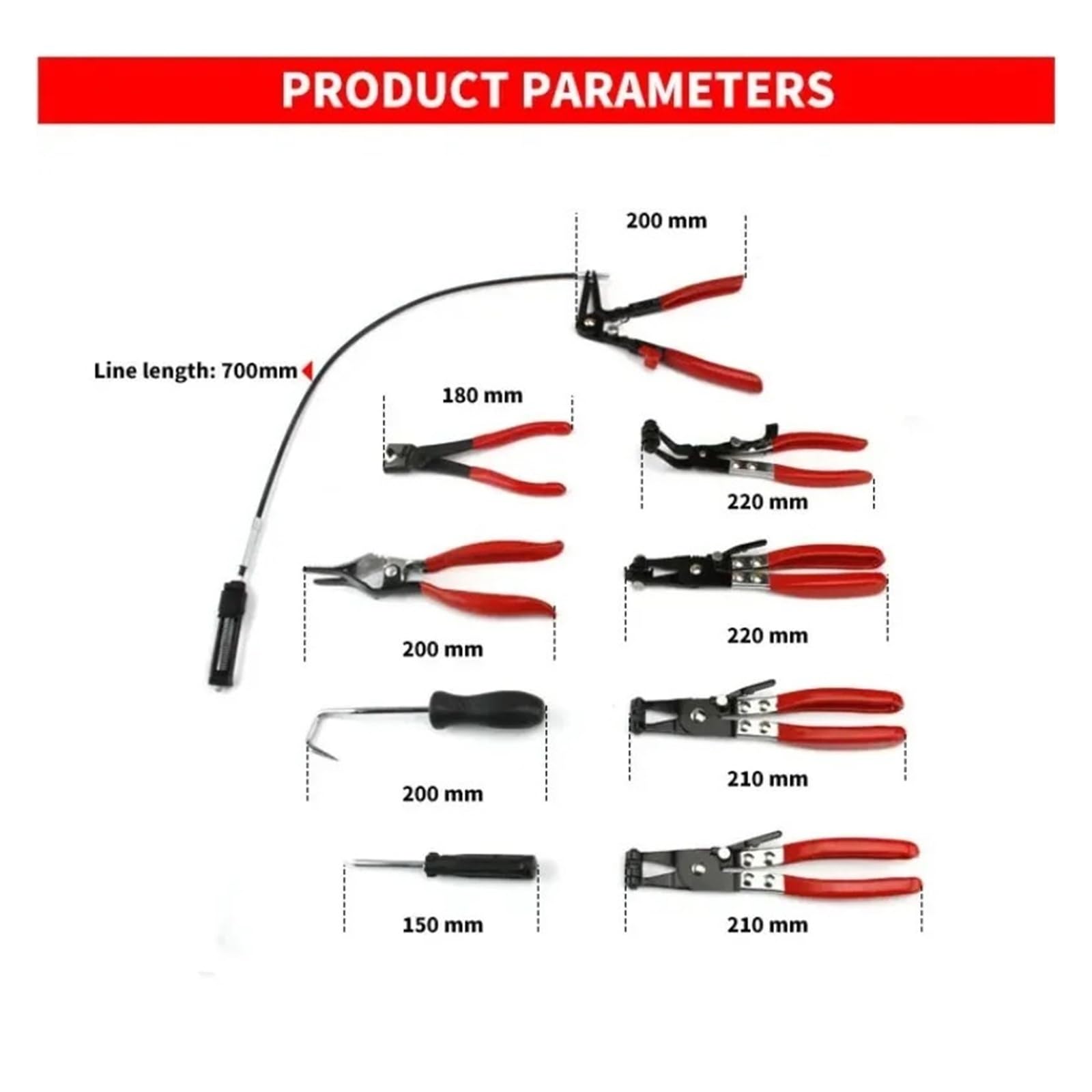 Juego de 9 alicates de anillo de abrazadera de manguera para coche, herramientas de reparación de coche, cable flexible, tipo de cable, abrazaderas de maletero, removedor de sello de aceite