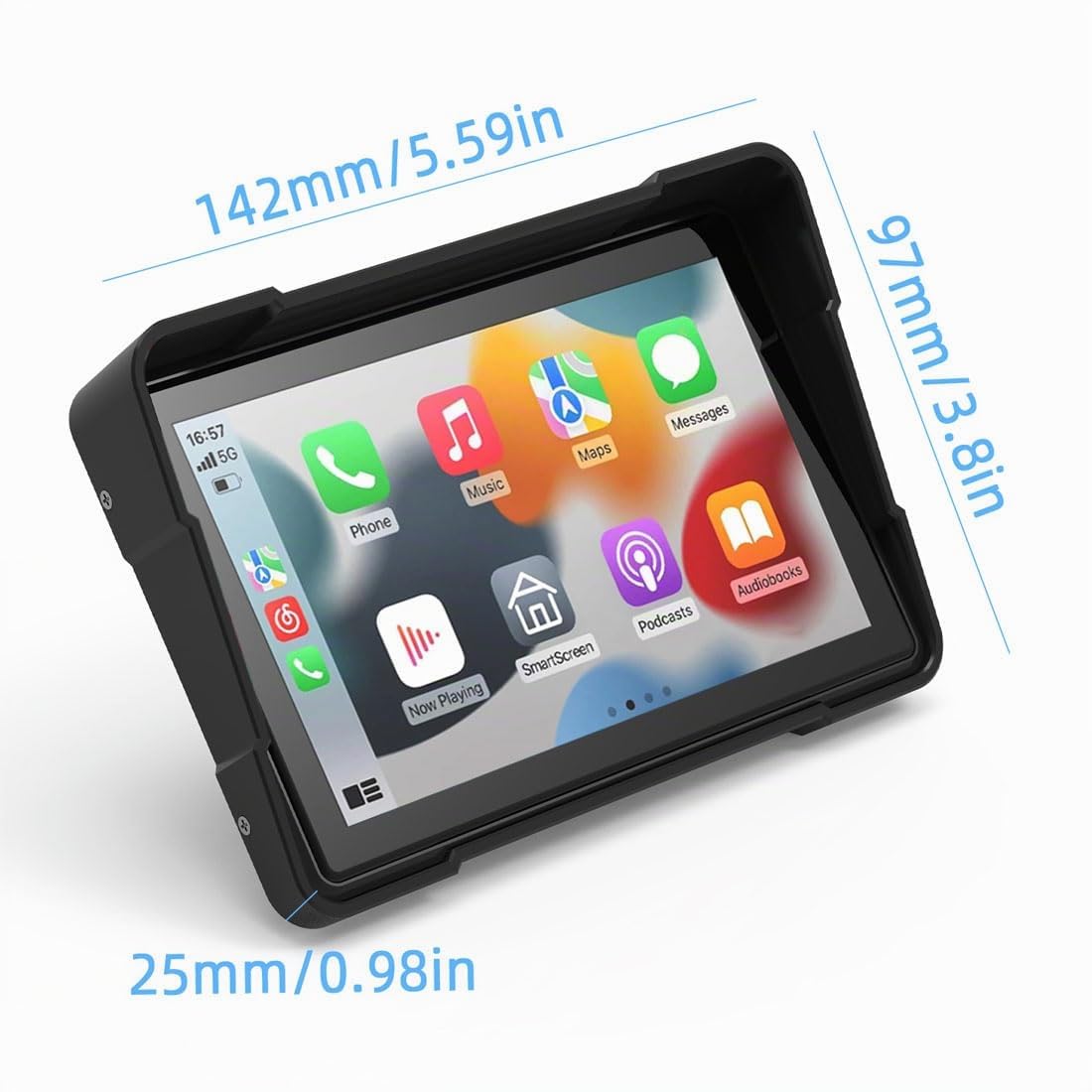 Écran Tactile Portable de 5 Pouces pour Moto, écran Tactile sans Fil CarPlay et Android Auto, Double Bluetooth, étanche IP66, Prend en Charge Siri et G-oogle Assistant