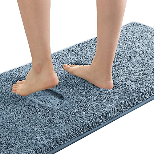 Bathroom Rug Tufted Bath Rug Bath Mat Non Slip Runner Rug 47" x 17" Extra Soft Thick Absorbent Shaggy Kitchen Rug Indoor Mat Washable Microfiber Bath Mat for Bathroom Living Room Fast Dry - Stone Blue