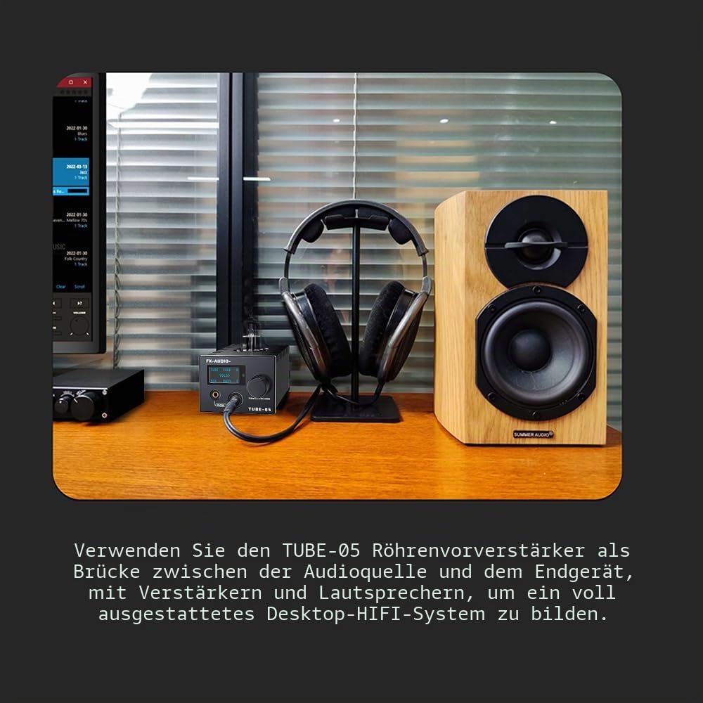 KGUSS FX-Audio- TUBE-05 HiFi Vakuum 12AU7 Röhren Kopfhörerverstärker Bass Höhen EQ Vorverstärker, für 30-600Ω Kopfhörer, mit Fernbedienung