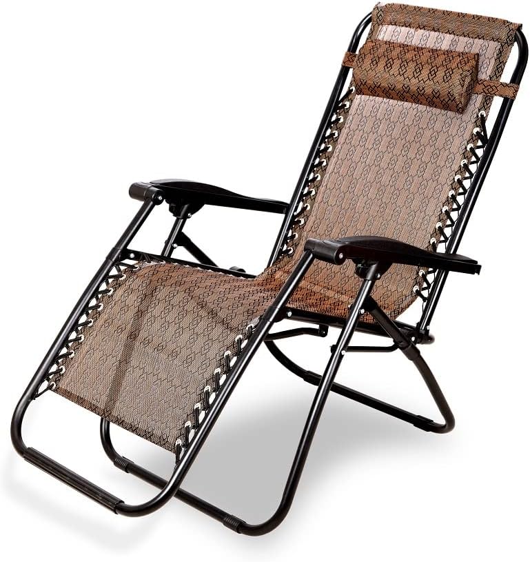 Zero Gravity Folding Recliner Chair, Adjustable Patio Lounge Chaise, Outdoor Wicker Rattan Furniture and Pillow for Poolside, Yard, Beach (Burgandy)