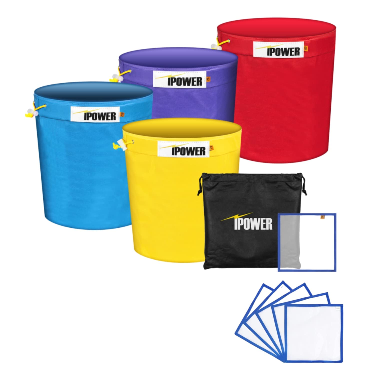 iPower 1 Gallon Bubble Herbal Hash Filter 4-Pack Ice Essence Extraction Set, 6PCS 25 Micron Pressing Screen & Storage Bag Included, Upgraded Version, Screen, 4 Colors