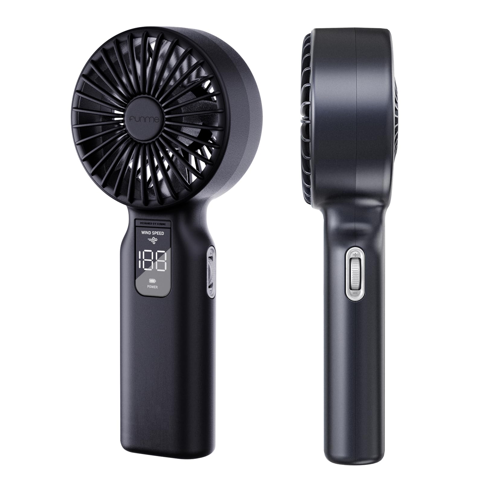 Funme Handheld Fan, 100-Speed & 7m/s Storm Mode Portable Fan with 4000mAh Rechargeable Battery 23H Runtime, Quiet Cooling Fan with LED Display for Travel Outdoor Camping Office Home, Black