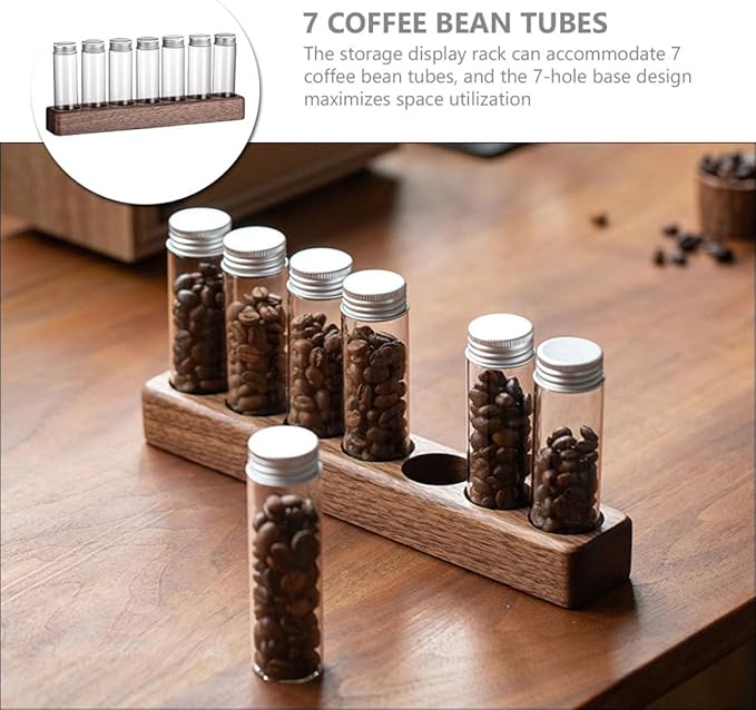 Tubos de almacenamiento de café BESTYASH con soporte de madera 7 orificios miniatura 7