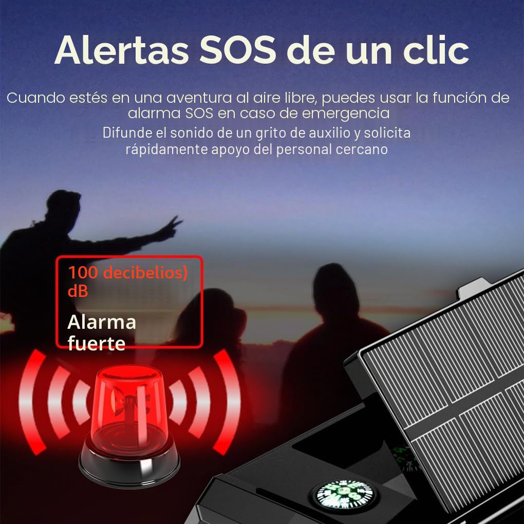 Radio de Emergencia con batería Recargable de 16000 mAh con manivela, Radio Solar portátil de Emergencia NOAA/FM/Am, SOS, Compass, Bluetooth 5.3, Linterna, USB de Teléfono (Gris Oscuro)
