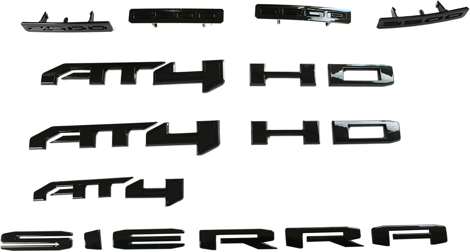 10Pcs New Kit Replacement for 2024-2025 Sierra 2500HD 3500HD AT4 Emblems Car Badge Set 86591513 (Glossy Black)