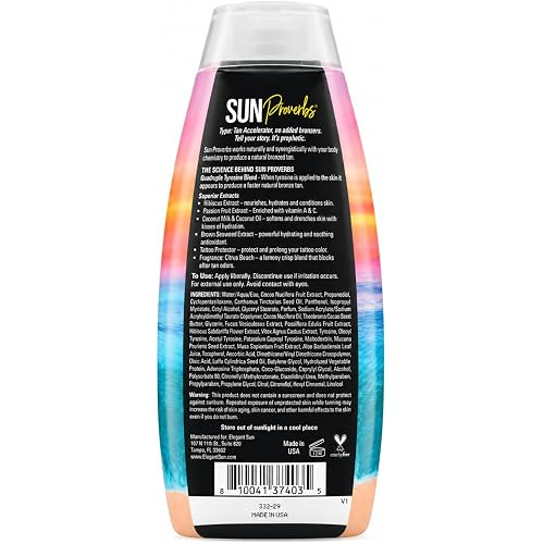 Sun Proverbs, Tanning Bed Lotion, Dark Tan Accelerator, Indoor Outdoor Sun Bathing White Lotion without DHA, Bronzer-Free, Natural Bronzing for Men or Women by Elegant Sun