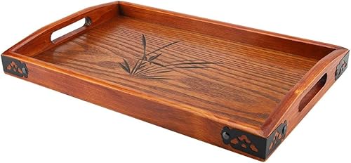 Miniatura 9 de Bandeja de servir, asas rústicas, bandeja de desayuno de madera de fácil agarre, base estable sin volcar sobre plato de comida para servir té, café,