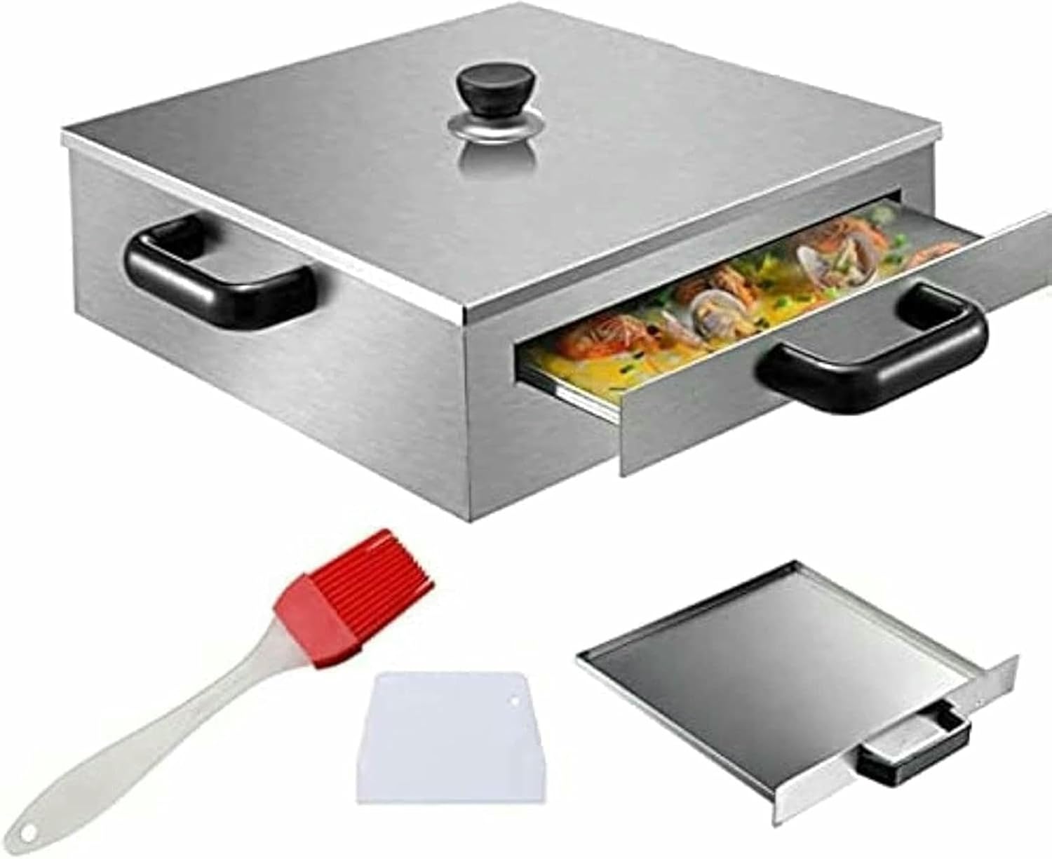 Rice Noodle Rolls Machine, Food-Grade Steamer Drawer, Steaming Cooker with Openable Top Lid and Anti-scalding Handle,C